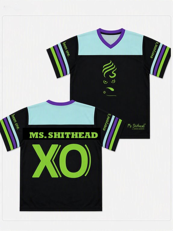 Ms. Shithead Everyone's Been One Livin' Lime Totem on Black Boxy Football Jersey Shirt