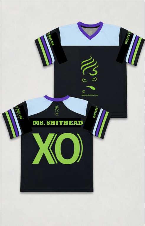 Ms. Shithead Everyone's Been One Livin' Lime Totem on Black Boxy Football Jersey Shirt