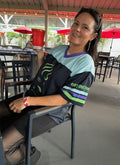 Ms. Shithead Everyone's Been One Livin' Lime Totem on Black Boxy Football Jersey Shirt