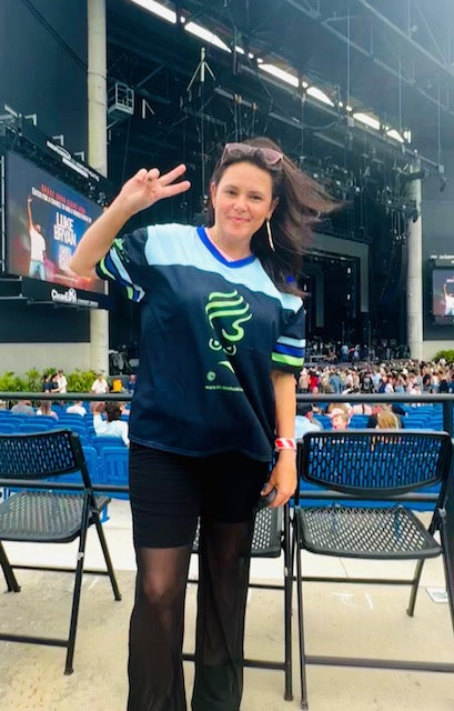 Ms. Shithead Everyone's Been One Livin' Lime Totem on Black Boxy Football Jersey Shirt