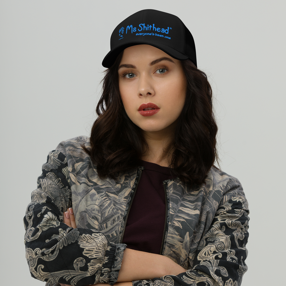 Ms. Shithead Everyone's Been One Electric Blue on Bold Black Baseball Snap Back Cap